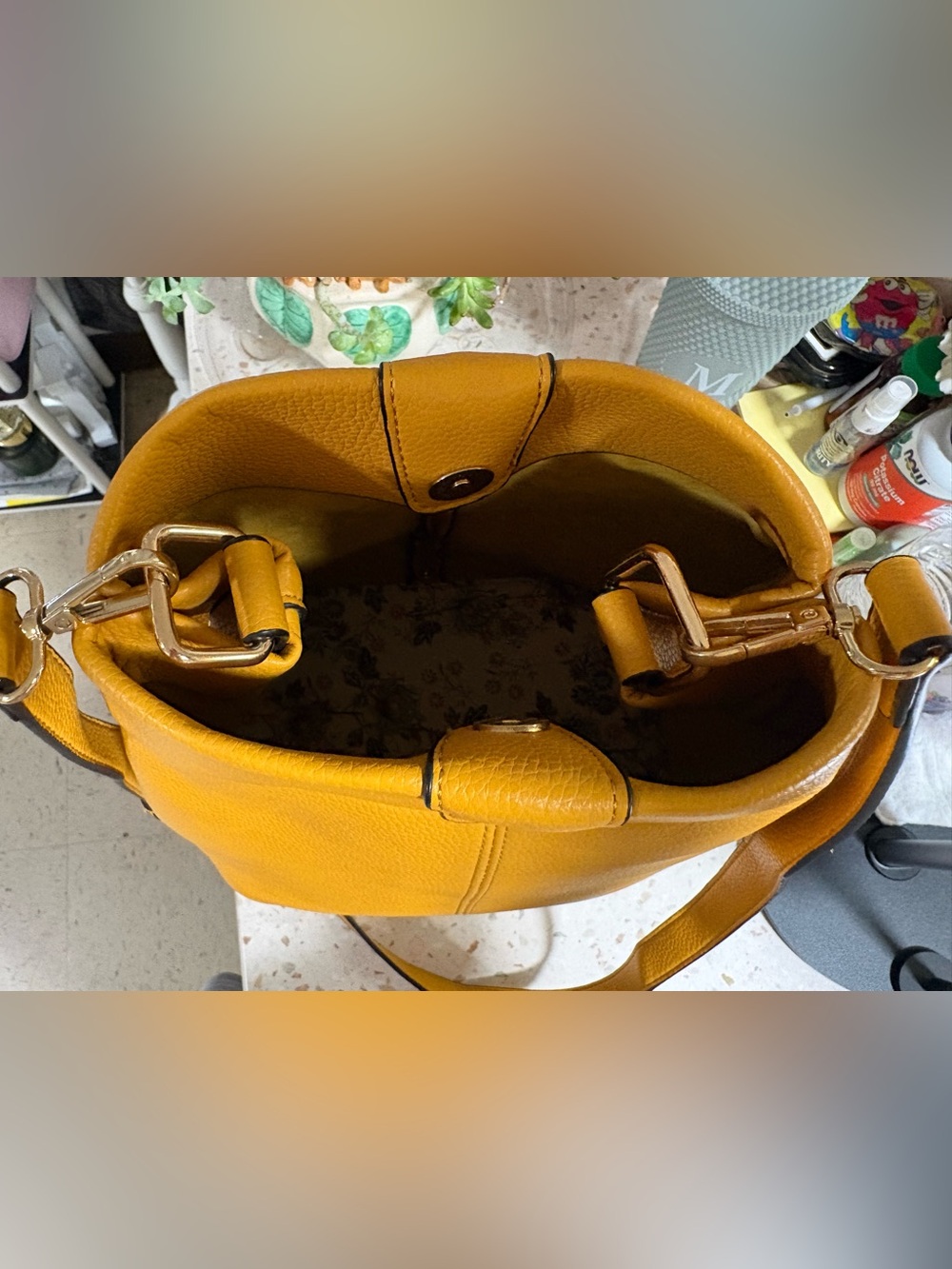 Joy Susan Pebbled Mustard Vegan Leather Classic Hobo Tote - Picture 8 of 17